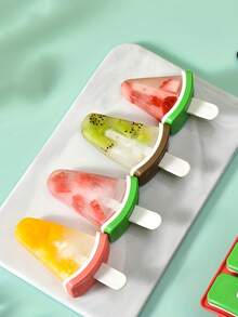 西瓜硅胶冰棒模具，4/6 果冻冰棒制作器带盖，水果形冰淇淋模具，DIY 自制冰棒，适合家庭使用，塑料，硅胶材质