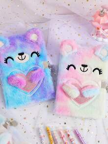 1 Stück Mädchen Tagebuch mit Schloss, Geheimes Kinder Tagebuch Notizbuch Geschenk zum Schreiben und Zeichnen, Hardcover Flauschiges süßes Bären Tagebuch Mit Kristall Aufklebern Für Mädchen, Geschenke für den Schulanfang - Verschiedenfarbig - Übersicht 2