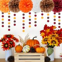 1 Set=15pcs Holiday Party Decorations Paper Flower Balls, Tissue Paper Pom Poms, Paper Lanterns, Ceiling/Yard Hanging Decors, Boho Style Earthy Tones, Suitable For Autumn Harvest, Halloween Purple, Birthday, Anniversary, Wedding (Excluding Lights) - Multicolor - View 6
