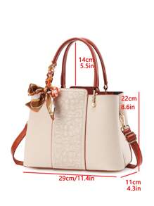 Conjunto Elegante de 3 Peças de Bolsas de Moda Feminina com Bordado - Estampa Geométrica Elegante, Bolsa de Couro Sintético e Carteira Tipo Clutch com Lenço