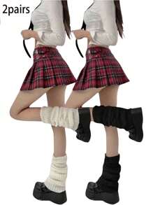 2 pares de calentadores de piernas de punto acanalado, calcetines tipo bota kawaii con estilo "preppy" y de pelo largo para fiesta de los años 80 y 2000