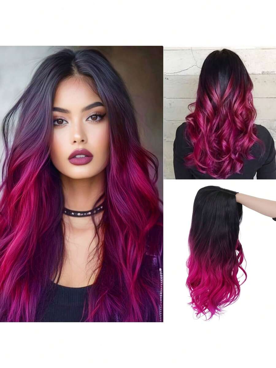 舒适高品质自然弯曲中段卷发挑染白金色 26 英寸女士假发合成编织化学纤维假发非常适合日常佩戴假日旅行派对角色扮演万圣节圣诞假发、万圣节圣诞礼物 - 漸層紅色 - 查看 1