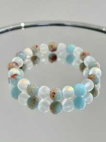 1pc Vintage Boho Style Natural Shoushan Stone Beads Bracelet, Bring Health Elastic Accessory Suitable For Daily And Vacation Wear - Multicolor - View 9
