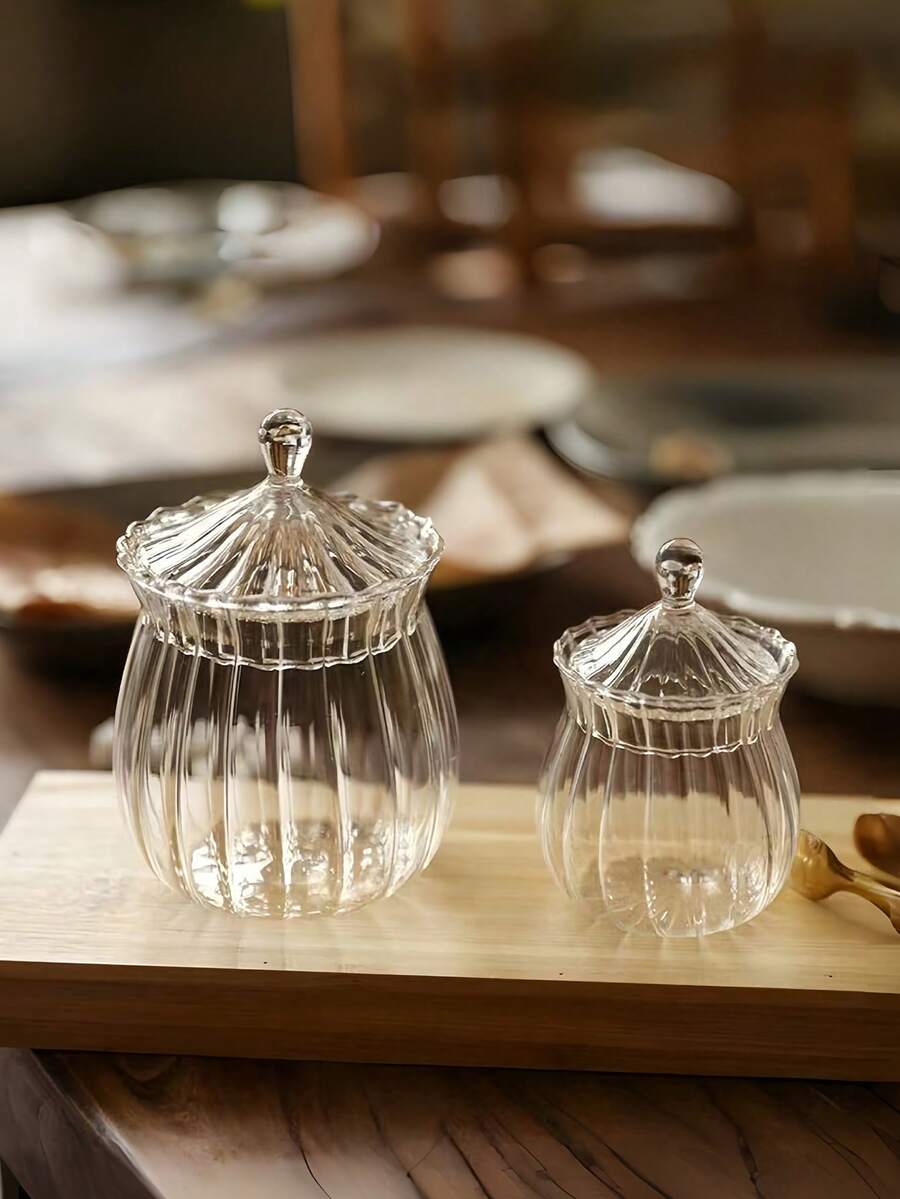 1 件欧式玻璃透明方形糖罐创意茶叶、咖啡豆、干果储存罐 - 彩色 - 查看 1