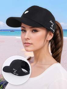 1件装 女士纯色高马尾棒球帽 可调节 防晒 休闲户外夏季帽 - 1PC 純色 - 查看 4