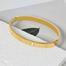 DAILI 1-3 piezas Brazalete de trébol de cuatro hojas con baño de oro de 18K, acero inoxidable, de moda, apto para fiesta, uso diario, estilo europeo y americano, personalizado, generoso, pulsera de lujo con circonita cúbica, conjunto de joyería de boda, regalo para chicas, mujeres, familiares