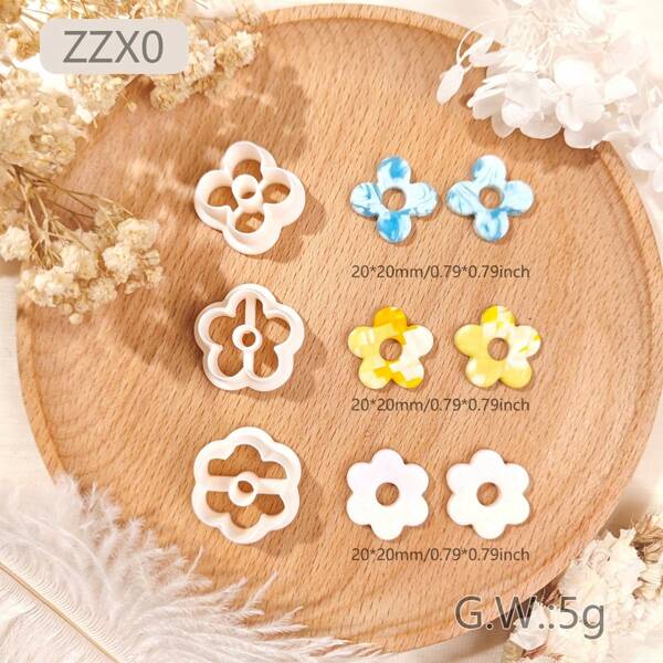 Floral Clay Cutting Mold Set, 3 Pieces Polymer Clay Earring Molds For DIY Jewelry Making Tools, Plastic