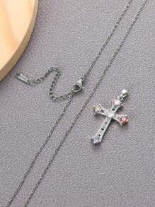 1pc 14K Gold Plated Zirconia Cross Pendant Necklace For Women, Simple & Fashionable, Suitable For Everyday Wear