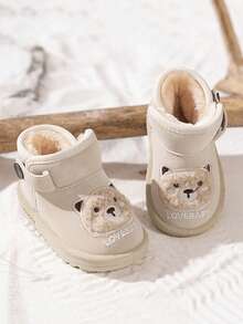 1 双婴儿卡通雪地靴，男女通用，冬季保暖厚实，幼儿步行靴 - 米色 - 查看 1