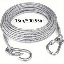 15m Steel Wire Dog Leash, Stainless Steel Clasp Multi-Function Standard Leash