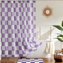 Checkered Shower Curtain, Lavender Purple Shower Curtains For Bathroom, Cute Retro Checkboard Shower Curtain Vintage Aesthetic, Machine Washable Fabric Bath Curtain, 72''x72'' - 紫色 - 查看 2