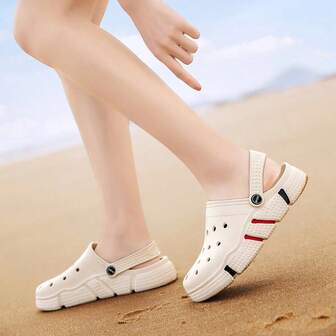 New Couple Plus Size Hollow Slippers, Women Fashionable Anti-Slip Soft Sole Closed Toe Platform Beach Sandals