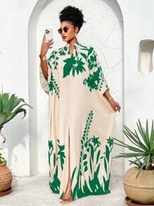 BIUBIU Women's Plus Size Spring/Summer Sunshine/Plant Element Printed Shoulder Length Loose Arabic Front Mid Slit Long Skirt, Is An Important Fashion Item For Spring Vacation