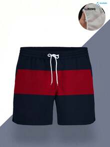 Shorts masculinas de verão com estampa, cintura com cordão, bolso diagonal, estilo havaiano, secagem rápida, forro de tela dupla, estampa de arte 3D em cores contrastantes, moda casual, traje de praia - Multicolorido - Visão 5