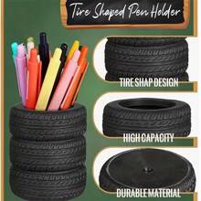 1pc Creative Tire Shaped Pen Holder, Unique Stationery Storage Container, Desktop Organizer, Prize Gift, Back To School Season
