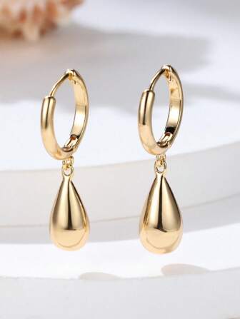 1 par de pendientes minimalistas con colgante de gota de agua geométrica, joyería de moda como regalo para mujeres, adecuado para citas, fiestas, relleno de calcetines, decoraciones navideñas, regalos para mamá, joyería de acero inoxidable