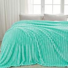 Super Soft King Blanket Pink Premium Silky Flannel Fleece 3D Ribbed Jacquard Lightweight Bed Blanket All Season Use (Pink Ribbed, King(90"X110")) - 水綠色羅紋 - 查看 9