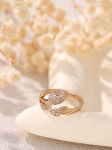 Tkool 1 pieza Anillo de flor romántica con circonita rosa, anillo abierto de gema floral microincrustada, accesorio para mujer