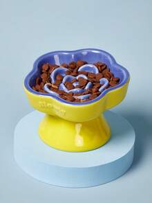 PETSIN 寵物慢進食碗，陶瓷升高貓/狗碗，防噎食，防濺，頸部保護，帶斜口設計，適用於小型犬和貓