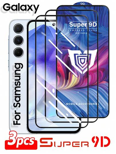 ZYONS 3片装超清9D钢化玻璃屏幕保护膜，全覆盖高清全胶2.5D 9H，价格实惠，兼容安卓手机，兼容手机壳，不支持指纹解锁，兼容三星A07/A17/A06/A16/A55/A35/A25/A15/A05/A05S/A54/A34/A24/A14/A04/A04S/A53/A33/A23/A13/A03/A52/A32/A22/A12/A02/A51/A71系列，以及Galaxy S25 Ultra/S25+ Plus/S25/S24 Ultra/S24+/S24/S24FE/S23+/S23/S22+/S22/S21+/S21/S23 系列，FE/S21 FE 系列