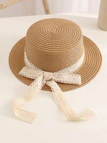 1pc Children's Cute Bow Straw Sun Hat, Fashionable Princess Beach Travel Sun Protection Woven Hat, Suitable For Everyday Wear