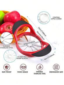 1pc Apple Slicer, Stainless Steel Upgraded 12-Blade Sharp Apple Slicer Large Size, Ergonomic Plastic Handle Non-Slip Easy To Hold, Kitchen Fruit Separator Rust-Proof And Easy To Clean Red(20cm)