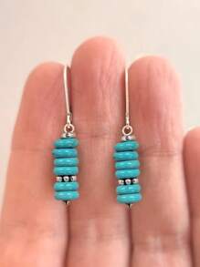 2 piezas Pendientes geométricos retro bohemios con cuentas de metal y piedras naturales multicolor para mujeres, fiestas, uso diario, regalo