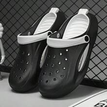 Mens Perforated Slip-On Sandals, Summer Outdoor Non-Slip Korean Style Slide Sandals With Toe Cover, Suitable For Beach, Seaside