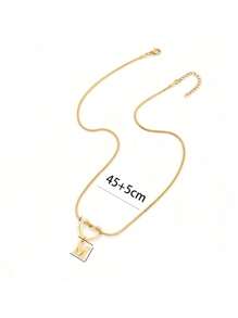 1pc New Gold Color Hollow Heart Initial Pendant Stainless Steel Herringbone Chain Necklace For Women