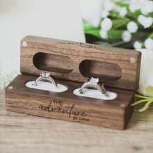 Engraved Flip Wooden 2 Ring Box Wedding -Rustic Vintage Solid Wood Rectangle Jewelry Storage Box - màu đen - Xem 11