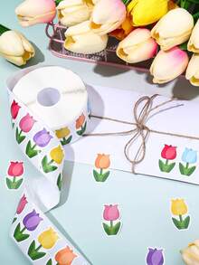 500pcs/Roll Colorful Asymmetrical Tulip Doodle Stickers, 1 Inch Cartoon Tulip Stickers, Suitable For Gift Boxes, Crafts, Handmade Journals, DIY Decoration, PVC Sticker - 500 Colorful Tulip Stickers - View 2