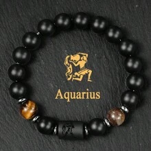 10mm Beaded Bracelets For Men Women Couple Black Punk Streetwear Tigers Eye Bangles Gifts For Boyfriend Constellation Aries Taurus Gemini Cancer Leo Virgo Libra Scorpio Sagittarius Capricorn Aquarius Pisce Zodiac Lover Accessories Jewellery