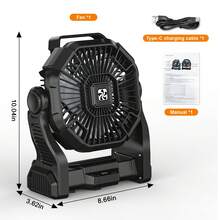 Portable Camping Fan With LED Light - 20000mAh Rechargeable Battery, Adjustable 270°/360° Design For Tents, Travel, And Outdoor Use,Travel Essentials Hand Held Fan,Portable Fans - màu đen - Xem 7