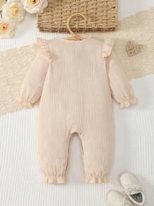 MommBaby Pelele de algodón de un solo color para bebé, mono con mangas largas y botones delanteros con volantes, pantalones con entrepierna abierta para gatear para niñas bebés, para primavera y otoño