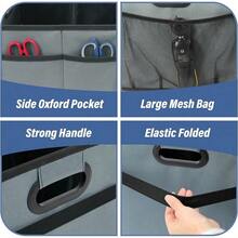 Organizador de maletero de lujo simple para automóvil/SUV/camioneta, caja de almacenamiento automotriz plegable de 2 compartimentos, de poliéster Oxford impermeable 600D de 50L, accesorios de viaje, antideslizante y a prueba de fugas, color negro - Gris - Ver 5