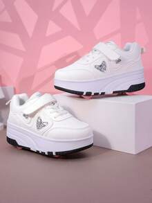 儿童四轮溜冰鞋，可拆卸溜冰鞋，多功能运动/休闲鞋，带钩环，适合男孩和女孩青少年 - 銀色 - 查看 6