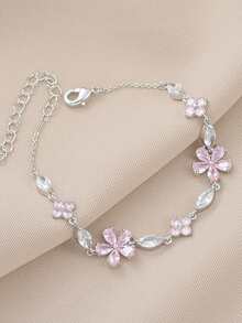 1pc Cherry Blossom Pink Crystal Bracelet, Delicate Sweet Design, Versatile, Chic Luxury Feel