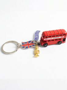 1pc Creative Telephone Booth Keychain, 3D London Bus Pendant, Red Double Decker Bus Charm, Suitable As Backpack Ornament, Decoration, Gift, Travel Souvenir