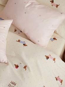 2/3 件套 Little Love、腊肠犬小狗、床上用品、清新温暖的情人节女孩印花、透气、超柔软、适合双人全尺寸大床、适合所有季节、家居装饰、礼物、可机洗磨毛被套三件套、单人床全尺寸大号双人床