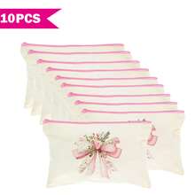 1/5/10/20 件可爱甜美蝴蝶结装饰帆布拉链袋套装，Y2K 风格蝴蝶结配饰收纳袋，旅行化妆洗漱用品收纳袋，文具袋，派对礼品袋，浴室旅行多功能收纳袋化妆刷架手拿包，度假暑假返校学校用品袋，女士旅行包，旅行化妆包