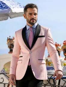 Men's Suit Shawl Lapel Jacket Tuxedo Style Blazer - Formal Dinner Jacket For Wedding, Prom, Gala - 粉色 - 查看 2