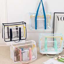 大容量透明手提包带斜挎带，防水防沙透明包，沙滩运动野餐零食透明钱包女士洗漱用品收纳袋，多功能，可站立，易于使用，防水，轻便，方便 - 彩色 - 查看 4