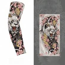 男士防晒袖套 - UPF 50+ 运动压缩降温袖套 - 独特的纹身袖套礼物 仿真纹身臂套 秋季服装 万圣节装扮 黑色男士袖套礼物