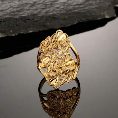 1 件 22K 镀金铜戒指，价格实惠的黄金替代配饰，日常佩戴，新娘结婚珠宝，夏季礼物，可调节尺寸，多功能新设计