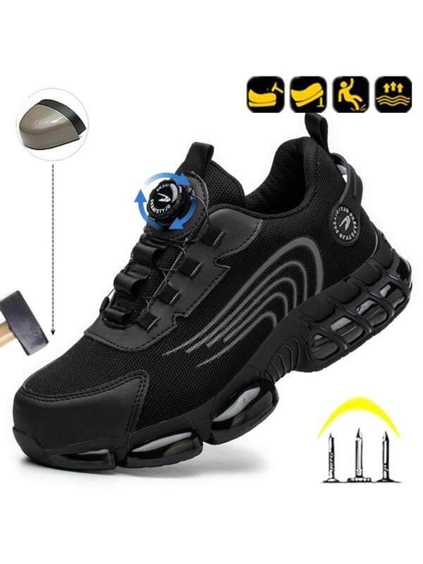 Men's Safety Shoes Anti-Slip Wear-Resistant Industrial Warehouse Work Shoes, Comfortable Breathable Safety Shoes With Steel Toe Cap, Puncture Resistant, Rotary Buckle, Labor Protection Shoes (Run 0.5 Size Small)