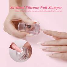 Saviland French Nails Stamp Set Clear Nail Stamp With White Gel Nail Polish & Nail Scraper French Nails Tools Silicone Jelly Nail Stamper Nail Stamping Set For Nail Art Design Nail Stamping Set - 白色 - 查看 6
