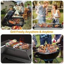 3 件便携式不锈钢烧烤炉，防烧设计（烧烤笼+烧烤叉+挂钩）烧烤工具套装，便携式户外烧烤必备，圆形坑式烹饪笼，烧烤露营烧烤配件，烧烤必备工具，带盖户外烧烤篮，适用于露营和户外烧烤，父亲节、圣诞节、万圣节和暑假必备物品 - 彩色 - 查看 9