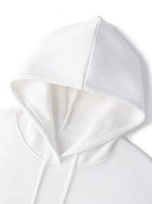 Men's Casual Street Angel & Letter Print Drop Shoulder Loose Pocket Drawstring Hoodie, Thermal Lined, Autumn/Winter, Long Sleeve Top - White - View 5