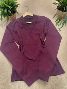 Steve Store Women's Fashion Knit Plus Size Basic Sweater Blouse V Neck Long Sleeve Cold Weather Blouse Winter Fashion - Burgundy - View 3