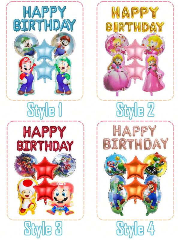 Super Mario Conjunto de balões com tema de aventura de desenho animado do Mario rosa e roxo, balões metalizados grandes do Mario, incluindo decoração de banner de fundo de feliz aniversário com tema do Mario e conjunto de decoração de festa de aniversário com balões metalizados, conjunto de decoração de festa de aniversário com tema de fantasia de desenho animado, conjunto de balões de decoração para festa de família